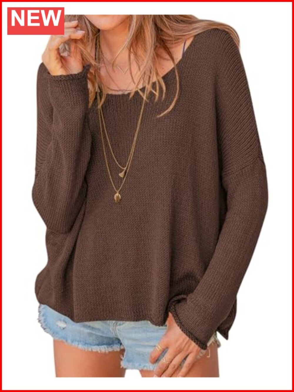 Women's Oversized Cotton Scoop Neck Long Sleeve Pullover Sweater Tunic Top